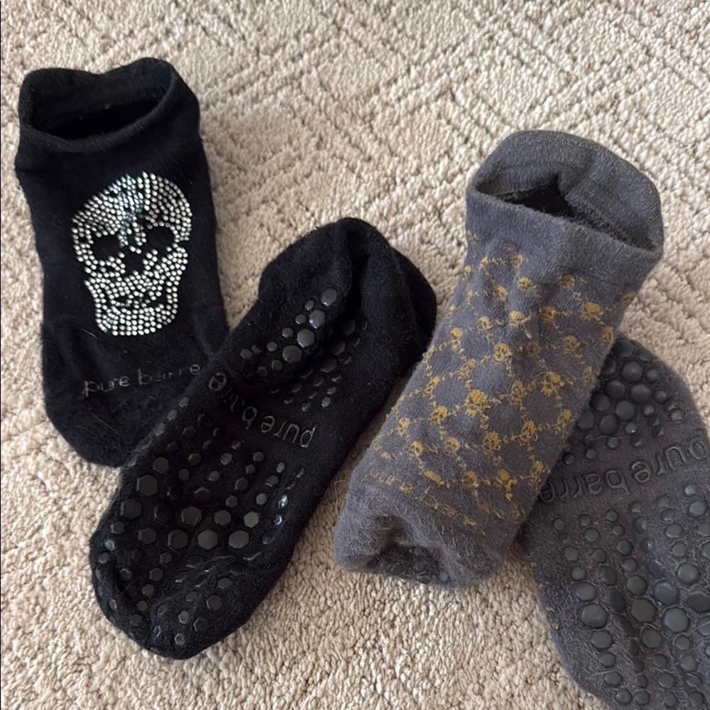Pure Barre Black and Gray Casual Grip Socks